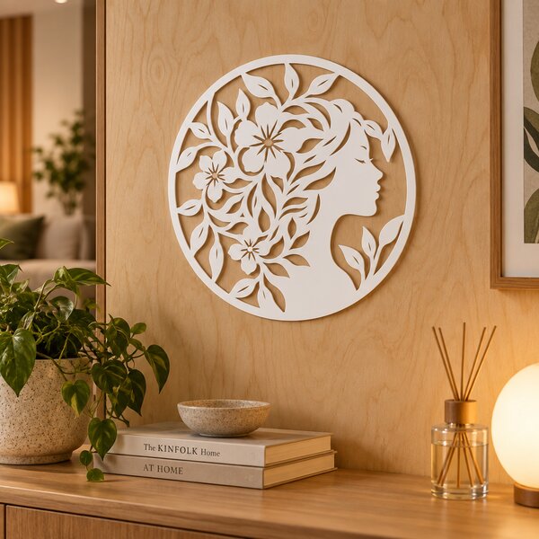 Decorațiune de perete Floral Elegance NOOT – Plexiglas alb, Ø 24 cm