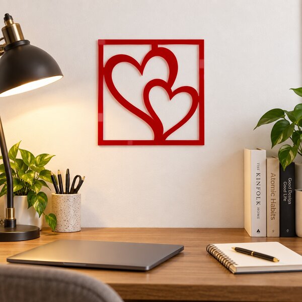 Decorațiune de perete Inimi Asimetrice – Plexiglas roșu, 24 x 24 cm | NOOT