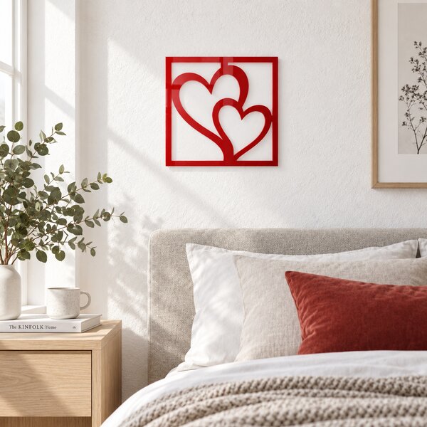 Decorațiune de perete Inimi Asimetrice – Plexiglas roșu, 24 x 24 cm | NOOT