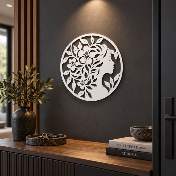 Decorațiune de perete Floral Elegance NOOT – Plexiglas alb, Ø 24 cm