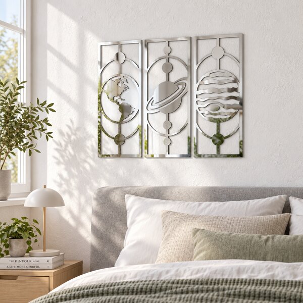 Set 3 decorațiuni de perete Cosmic Reflections – Plexiglas oglindă argintiu, 17 x 42 cm | NOOT