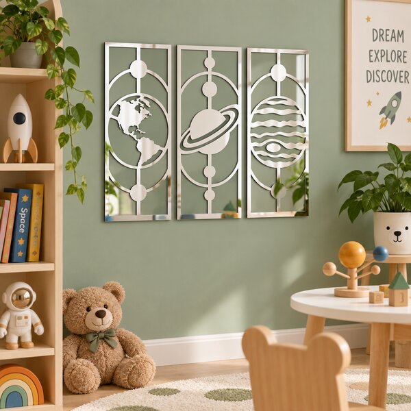 Set 3 decorațiuni de perete Cosmic Reflections – Plexiglas oglindă argintiu, 17 x 42 cm | NOOT