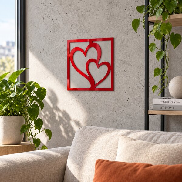 Decorațiune de perete Inimi Asimetrice – Plexiglas roșu, 24 x 24 cm | NOOT