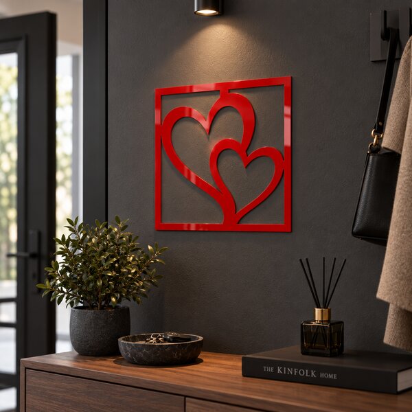 Decorațiune de perete Inimi Asimetrice – Plexiglas roșu, 24 x 24 cm | NOOT