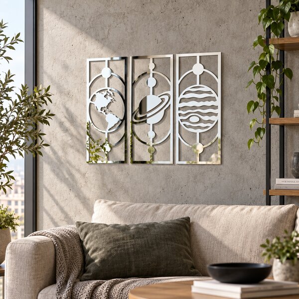 Set 3 decorațiuni de perete Cosmic Reflections – Plexiglas oglindă argintiu, 17 x 42 cm | NOOT