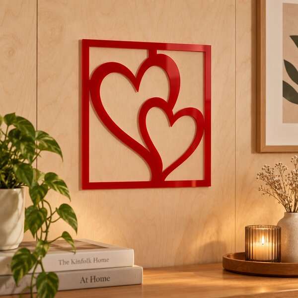 Decorațiune de perete Inimi Asimetrice – Plexiglas roșu, 24 x 24 cm | NOOT