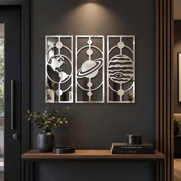 Set 3 decorațiuni de perete Cosmic Reflections – Plexiglas oglindă argintiu, 17 x 42 cm | NOOT