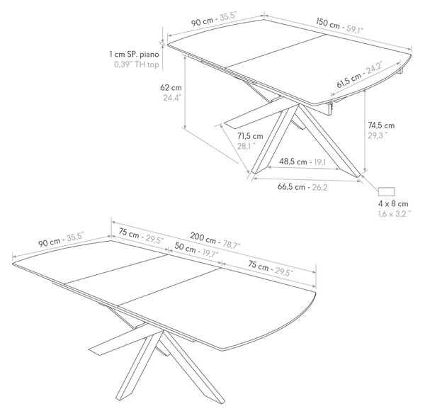 Masă Alma extensibilă, sticlă ceramică-picior metalic