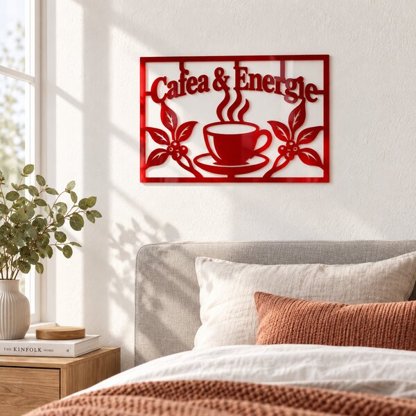Placă decorativă Cafea & Energie – Plexiglas roșu, 32 x 22 cm | NOOT