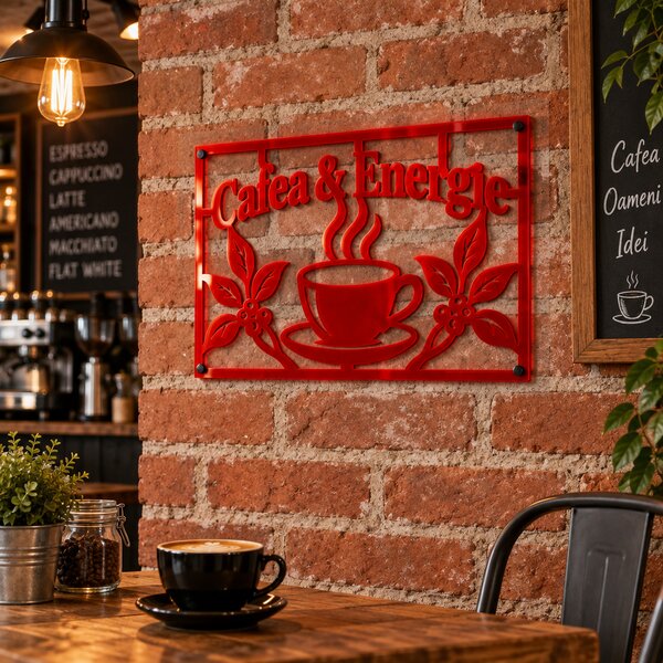 Placă decorativă Cafea & Energie – Plexiglas roșu, 32 x 22 cm | NOOT