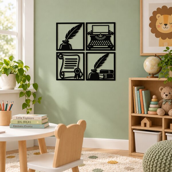 Set 4 decorațiuni de perete vintage din plexiglas negru – Arta Scrisului | NOOT