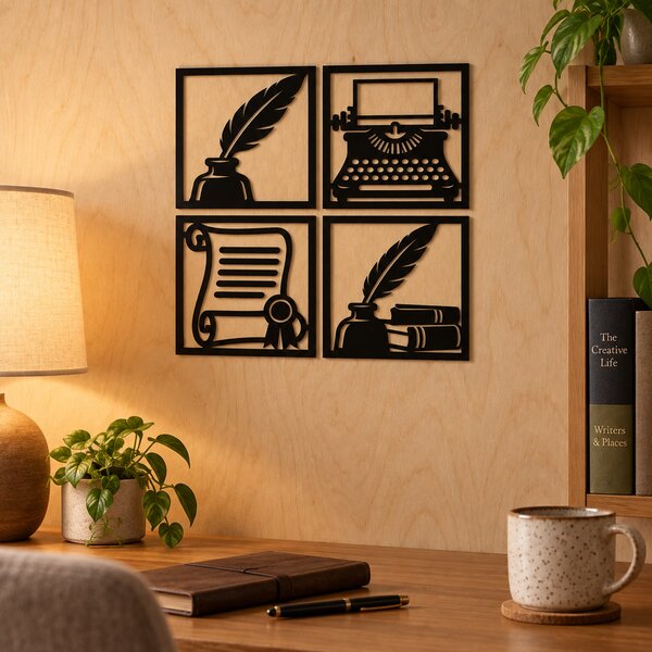 Set 4 decorațiuni de perete vintage din plexiglas negru – Arta Scrisului | NOOT
