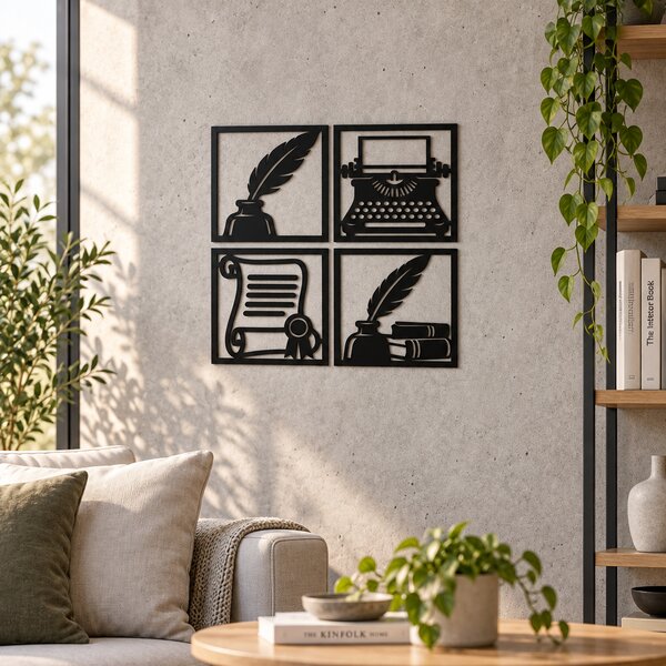 Set 4 decorațiuni de perete vintage din plexiglas negru – Arta Scrisului | NOOT