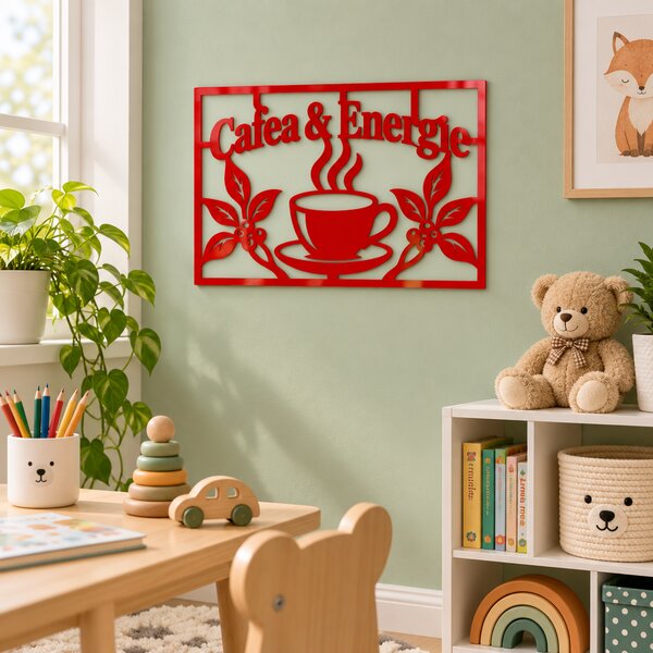 Placă decorativă Cafea & Energie – Plexiglas roșu, 32 x 22 cm | NOOT
