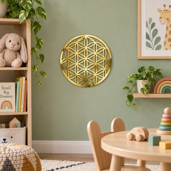 Aurora Geometrică – Decorațiune Floarea Vieții din Plexiglas Oglindă Auriu, Ø 20 cm | NOOT