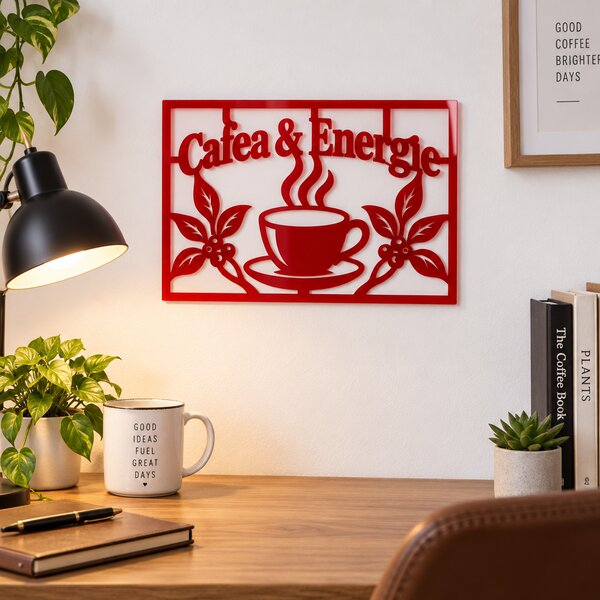 Placă decorativă Cafea & Energie – Plexiglas roșu, 32 x 22 cm | NOOT