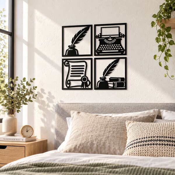 Set 4 decorațiuni de perete vintage din plexiglas negru – Arta Scrisului | NOOT