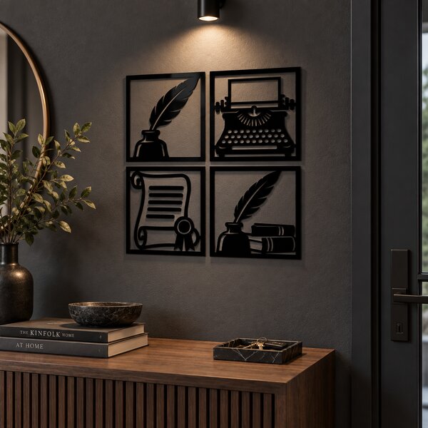Set 4 decorațiuni de perete vintage din plexiglas negru – Arta Scrisului | NOOT