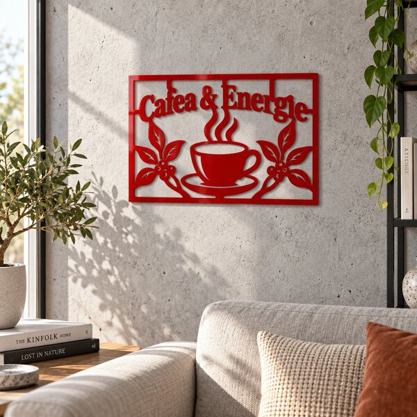 Placă decorativă Cafea & Energie – Plexiglas roșu, 32 x 22 cm | NOOT