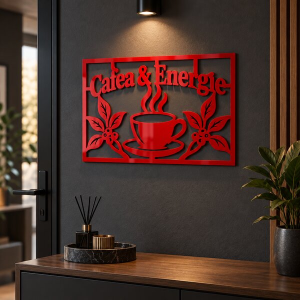 Placă decorativă Cafea & Energie – Plexiglas roșu, 32 x 22 cm | NOOT