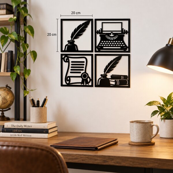 Set 4 decorațiuni de perete vintage din plexiglas negru – Arta Scrisului | NOOT