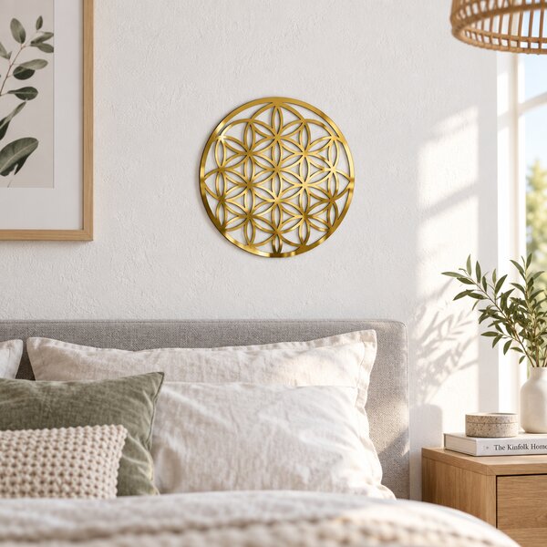 Aurora Geometrică – Decorațiune Floarea Vieții din Plexiglas Oglindă Auriu, Ø 20 cm | NOOT