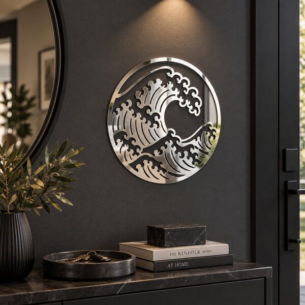 Valuri Reflectate – Decorațiune de perete din plexiglas oglindă argintiu, Ø24 cm | NOOT