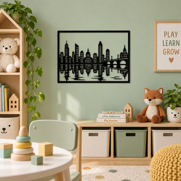 Decorațiune de perete NOOT Nocturne Cityscape – Plexiglas negru, 32 x 24 cm