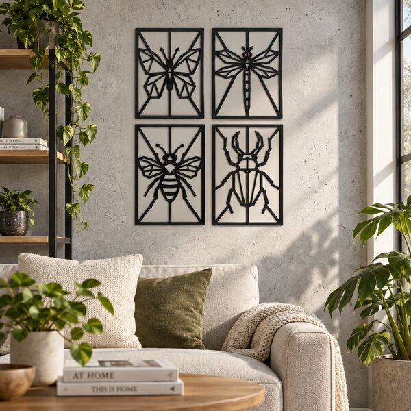 Set 4 decorațiuni de perete Insecte Origami din placaj/plexiglas negru – NOOT