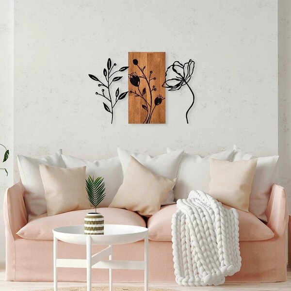 Decoratiune perete 899SKL2464, stejar/negru, lemn/metal, 86x58 cm