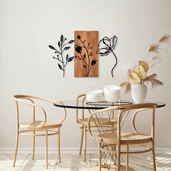 Decoratiune perete 899SKL2464, stejar/negru, lemn/metal, 86x58 cm