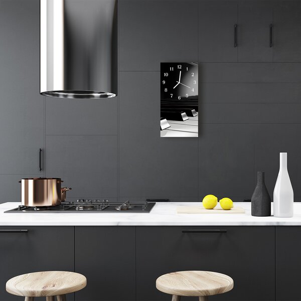 Ceas de perete din sticla vertical Clape de pian gri