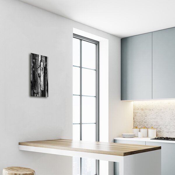 Ceas de perete din sticla vertical bord lemn negru
