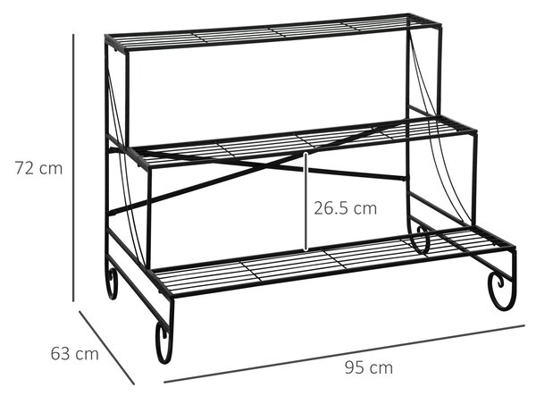 Outsunny Suport pentru Plante din Metal, Scară Suport pe 3 Niveluri pentru Ghivece de Grădina în Stil Vintage, 95x63x72 cm, Negru | Aosom Romania