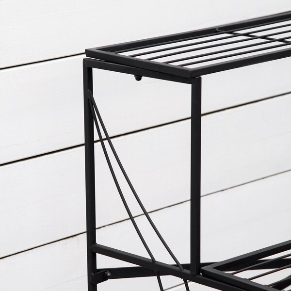 Outsunny Suport pentru Plante din Metal, Scară Suport pe 3 Niveluri pentru Ghivece de Grădina în Stil Vintage, 95x63x72 cm, Negru | Aosom Romania