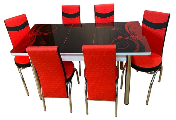 Set masă extensibilă Diana Negru Roșu cu 6 scaune roșu negru
