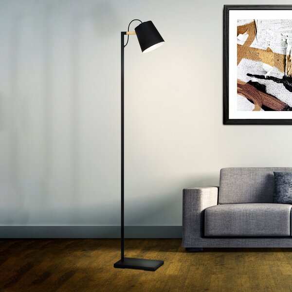 EGLO Lampă de podea Lacey, înălțime 159,5 cm, negru, oțel, Negru, Camera de zi / sufragerie, Metal, Modern