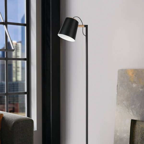 EGLO Lampă de podea Lacey, înălțime 159,5 cm, negru, oțel, Negru, Camera de zi / sufragerie, Metal, Modern