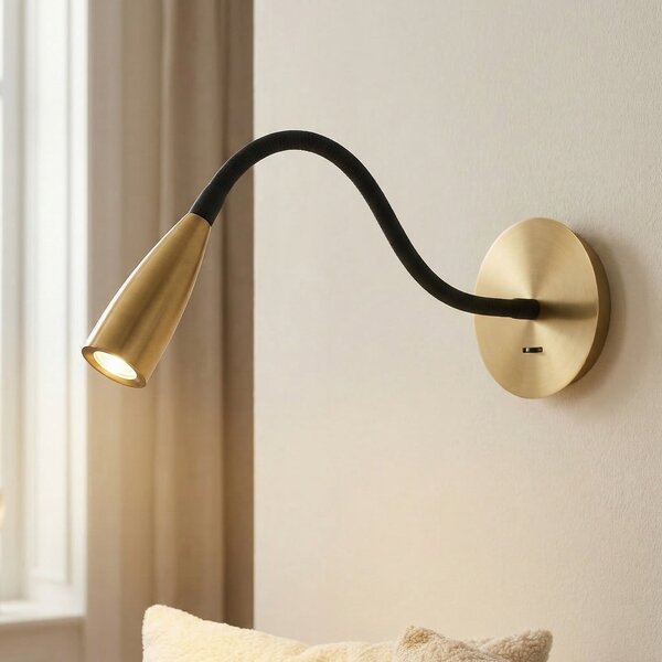 Zambelis Lumină de lectură LED H63 cu braț flexibil, alamă mată, Bronz / Alamă Veche, Camera de zi / sufragerie, Metal, Modern, Soclu de perete jos