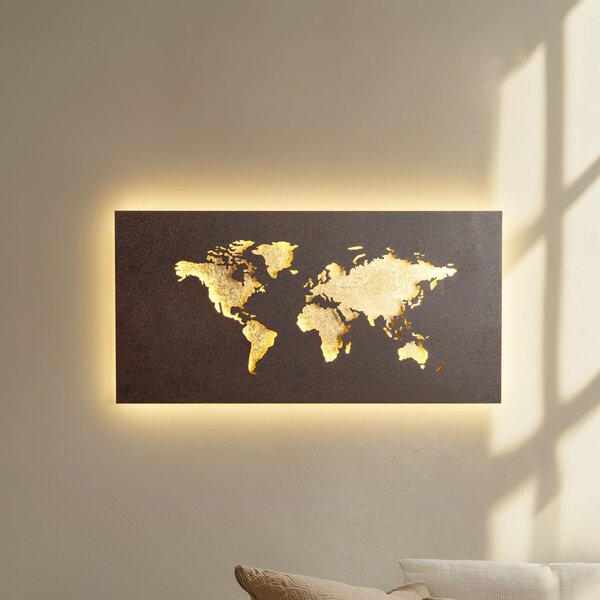 Lucande Aplică LED World, rugină/auriu, 60 cm x 30, Maro / Rugină, Camera de zi / sufragerie, Metal, Modern