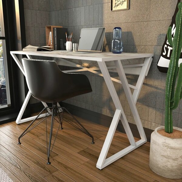 Masa birou GYZA, alb cu efect de marmura, alb, PAL melaminat, 120x60x7
