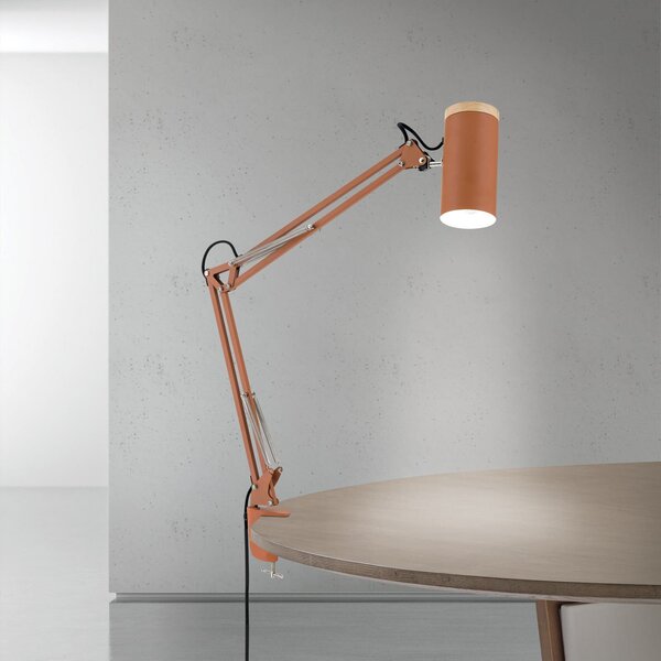 ORION Lampa de masă Gili, roșu coral, clemă, oțel, înălțime 75 cm E27, Roșu, Studiu / Birou, Metal, Modern