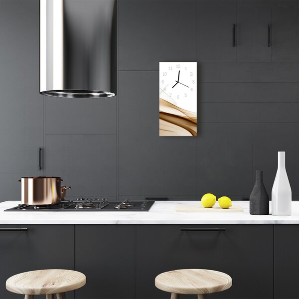 Ceas de perete din sticla vertical linii bej Art abstractizare