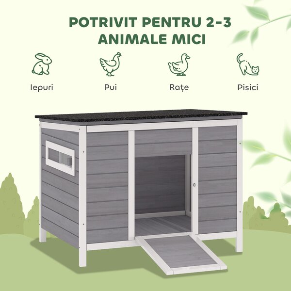 PawHut Căsuță pentru Rațe cu Acoperiș Rabatabil, Ferestre și Rampă, din Lemn, 93x70x72 cm, Multicolor | Aosom Romania