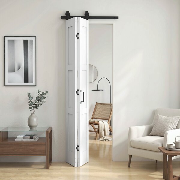 HOMCOM Ușă Culisantă Pliabilă pentru Interior 71.2x213.4cm, Șină Silențioasă din Oțel, Mâner, Ghidaj, Role, Ușă de Interior Rustică, din MDF și Lemn de Pin, Impermeabilă, pentru Bucătărie, Baie | Aosom Romania