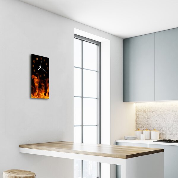 Ceas de perete din sticla vertical Foc Modern culoare flacără