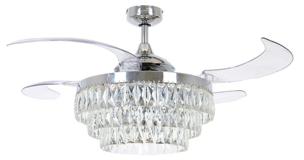 Ventilator de tavan Fanaway Veil cu lumină, cromat, silențios - Beacon Beacon Lighting, Fanaway Veil, Transparent, Camera de zi, Plastic