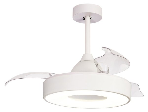 Ventilator de tavan Coin Mini LED, alb, cu alimentare DC, silențios, Ø91 cm - Mantra Iluminación, Coin Mini, reglabil, Alb, Camera de zi, Plastic, Modern