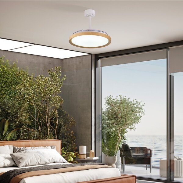 Ventilator de tavan cu LED Mistral, finisaj lemn, DC, silențios, CCT - Mantra Mantra Iluminación, Mistral, reglabil, Lemn, Camera de zi, Plastic, Modern