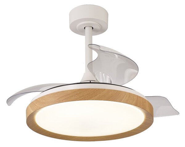 Ventilator de tavan Mistral Mini LED din lemn, cu alimentare DC, silențios, CCT Mantra Iluminación, Mistral Mini, reglabil, Lemn, Camera de zi, Plastic, Modern